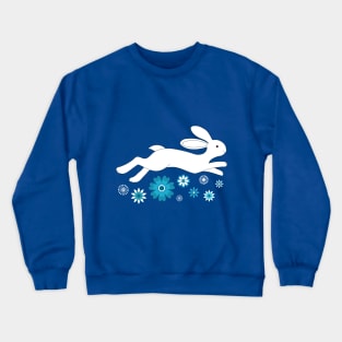 Water Rabbit with Chinese flowers - Lunar New Year - white, teal and navy - by Cecca Designs Crewneck Sweatshirt
